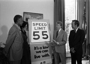 The President can drive 55 -
White House photo of Jimmy Carter promoting the 55 mph speed limit.  8/31/77.
-from the Presidential Timeline