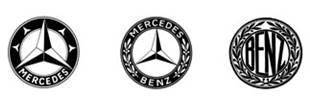 Logos of Mercedes (DMG), Mercedes-Benz (Daimler-Benz AG) and Benz (Benz and Cie)